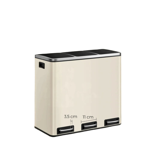 Rootz Dash Can Kitchen - Garbage Separation System - 3 Compartment Bin - Steel & PP Plastic - 61cm x 31.5cm x 55.5cm