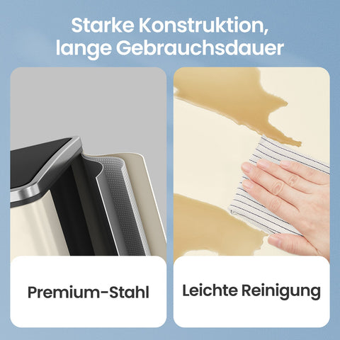 Rootz Dash Can Kitchen - Garbage Separation System - 3 Compartment Bin - Steel & PP Plastic - 61cm x 31.5cm x 55.5cm