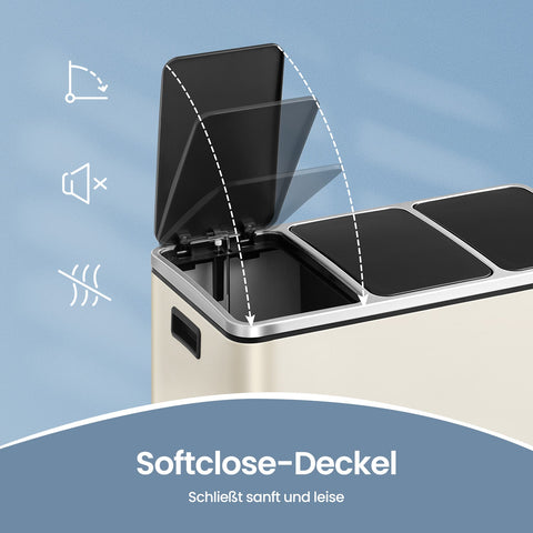 Rootz Dash Can Kitchen - Garbage Separation System - 3 Compartment Bin - Steel & PP Plastic - 61cm x 31.5cm x 55.5cm