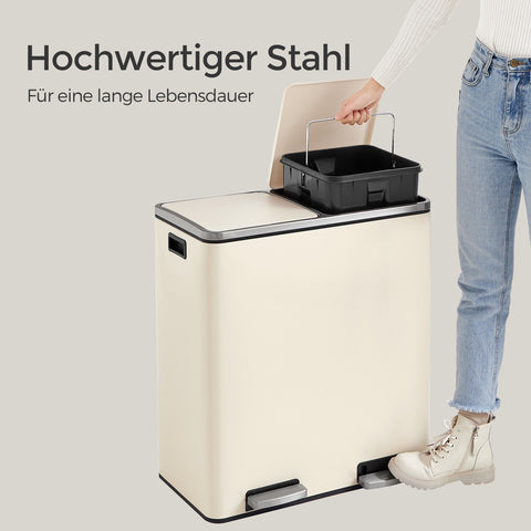 Rootz Dual Compartment Dash Can - Trash Bin - Rubbish Container - Steel - 59x36.5x65.2cm - Foot Pedal Convenience