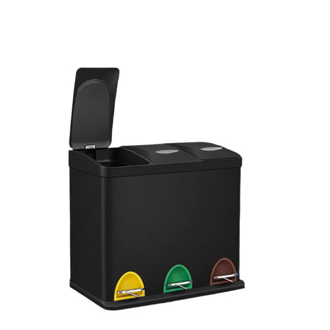 Rootz Kitchen Pedal Trash Can - Recycling Bin - Waste Sorter - Airtight & Hygienic - 46.5cm x 29.5cm x (40.5-65)cm - 3 x 8L Capacity