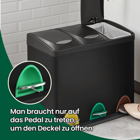 Rootz Kitchen Pedal Trash Can - Recycling Bin - Waste Sorter - Airtight & Hygienic - 46.5cm x 29.5cm x (40.5-65)cm - 3 x 8L Capacity