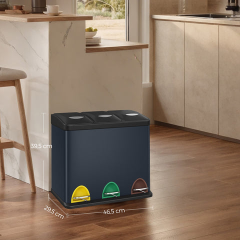 Rootz Dash Can Kitchen Bin - Small Trash Can - Compact Waste Bin - Space-Saving Design - 47 x 28.3 x 39.5 cm