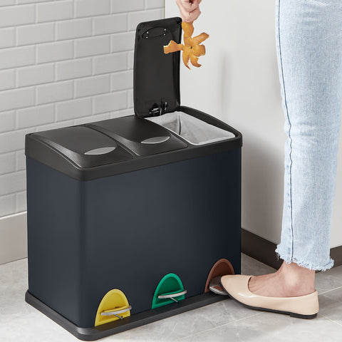 Rootz Dash Can Kitchen Bin - Small Trash Can - Compact Waste Bin - Space-Saving Design - 47 x 28.3 x 39.5 cm