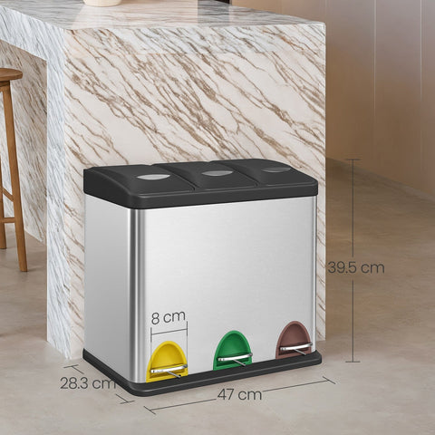 Rootz Waste Bin - Kitchen Trash Can - Garbage Separator - Hygienic Pedal Use - 46.5cm x 40.5cm x 29.5cm