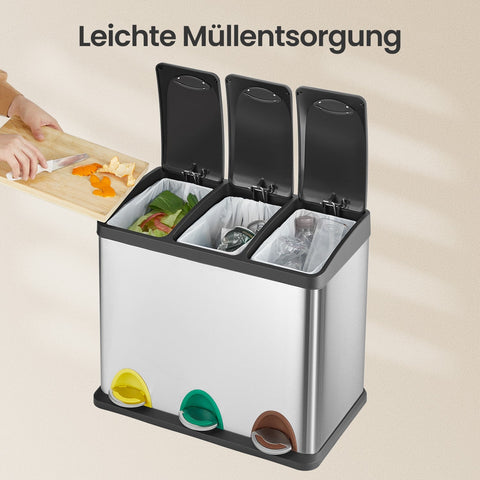 Rootz Waste Bin - Kitchen Trash Can - Garbage Separator - Hygienic Pedal Use - 46.5cm x 40.5cm x 29.5cm