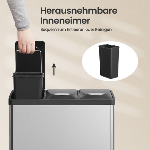 Rootz Waste Bin - Kitchen Trash Can - Garbage Separator - Hygienic Pedal Use - 46.5cm x 40.5cm x 29.5cm