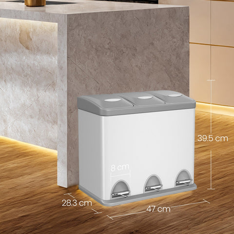 Rootz 3-in-1 Pedal Kitchen Bin - Recycling Bin - Trash Can - Hygienic Hands-Free - 46.5cm x 29.5cm x 65cm