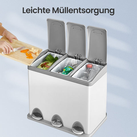 Rootz 3-in-1 Pedal Kitchen Bin - Recycling Bin - Trash Can - Hygienic Hands-Free - 46.5cm x 29.5cm x 65cm