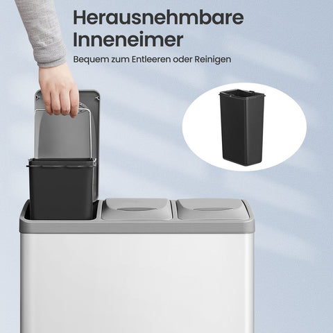 Rootz 3-in-1 Pedal Kitchen Bin - Recycling Bin - Trash Can - Hygienic Hands-Free - 46.5cm x 29.5cm x 65cm