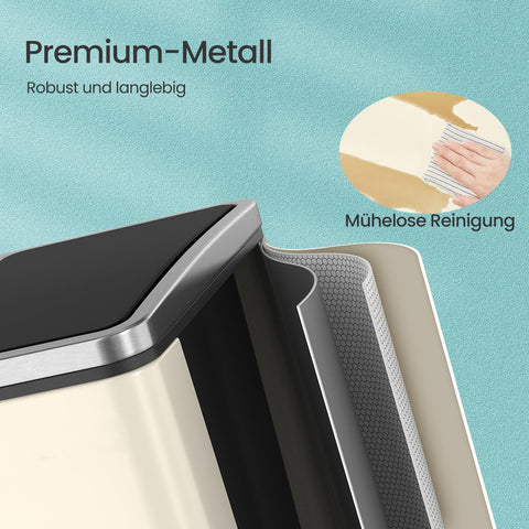 Rootz Dual Compartment Waste Separation System - Trash Can - Rubbish Bin - Eco-Friendly - 41x31.5x47cm - Beige-Black - Includes 15 Garbage Bags