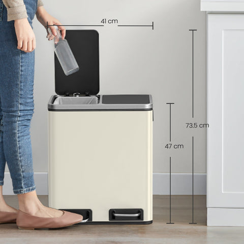 Rootz Dual Compartment Waste Separation System - Trash Can - Rubbish Bin - Eco-Friendly - 41x31.5x47cm - Beige-Black - Includes 15 Garbage Bags