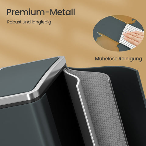 Rootz 2 x 15L Waste Separation Pedal Bin - Dual Compartment - Recycling Can - Hygienic Steel - 41x36x(47-73.5) cm - 15 Garbage Bags Included