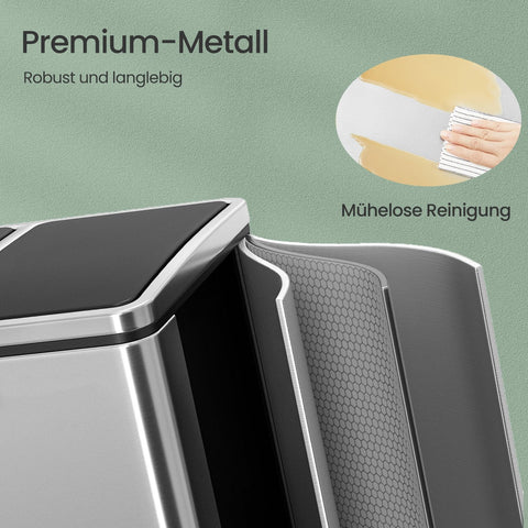 Rootz 2 x 15 Liter Waste Separation System - Garbage Bin - Trash Can - Stainless Steel - Robust & Durable - 41x47x36cm