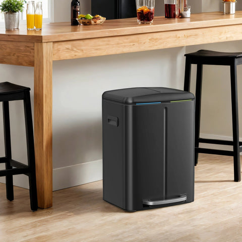 Rootz DashCan 2x20L Garbage Separation System - Waste Bin - Metal Waste Bin - Dual Compartment - 44.4cm x 40.8cm x 60.2cm