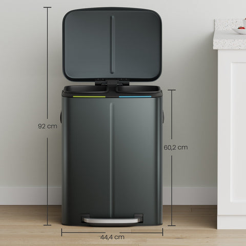 Rootz DashCan 2x20L Garbage Separation System - Waste Bin - Metal Waste Bin - Dual Compartment - 44.4cm x 40.8cm x 60.2cm