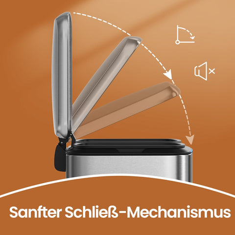 Rootz 40L Dual Compartment Trash Can - Garbage Separation System - Metal Waste Bin - Hygienic Pedal Operation - 44.5cm x 36cm x 60cm