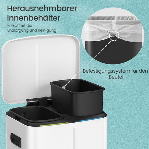 Rootz Garbage Separation System - Waste Bin - Trash Can - Durable Steel - 44.5 x 36 x 60 cm