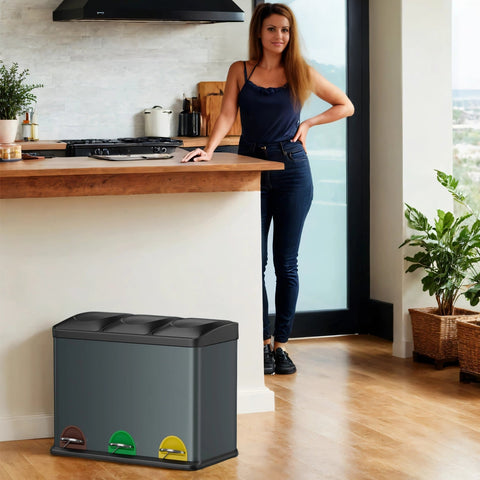 Rootz Garbage Separation System - Waste Bin - Kitchen Bin - 45L Capacity - 60.5 x 40.5 x 48.5cm - Steel & Plastic Construction