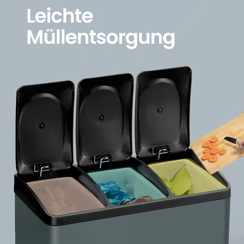 Rootz Garbage Separation System - Waste Bin - Kitchen Bin - 45L Capacity - 60.5 x 40.5 x 48.5cm - Steel & Plastic Construction