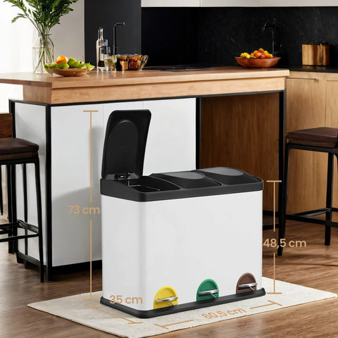 Rootz Garbage Separation System - Waste Bin - Kitchen Bin - 45L Capacity - Steel & Plastic - 60.5 x 40.5 x 48.5 cm