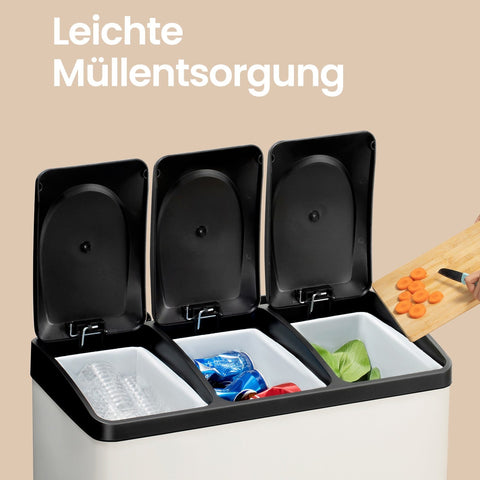 Rootz Garbage Separation System - Waste Bin - Kitchen Bin - 45L Capacity - Steel & Plastic - 60.5 x 40.5 x 48.5 cm