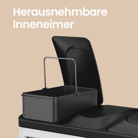 Rootz Garbage Separation System - Waste Bin - Kitchen Bin - 45L Capacity - Steel & Plastic - 60.5 x 40.5 x 48.5 cm