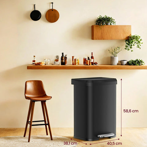 Rootz Black Waste Container - Trash Bin - Garbage Can - Space-Saving Design - 40.5cm x 38.1cm x 58.6cm