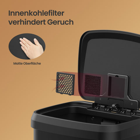 Rootz Black Waste Container - Trash Bin - Garbage Can - Space-Saving Design - 40.5cm x 38.1cm x 58.6cm