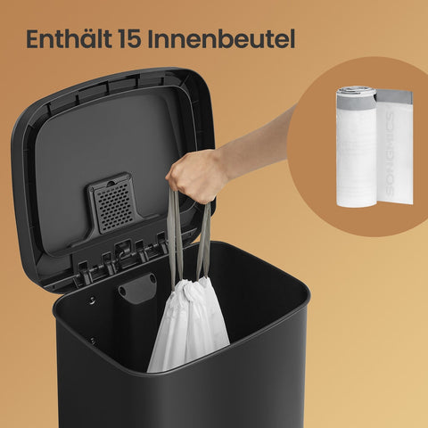 Rootz Black Waste Container - Trash Bin - Garbage Can - Space-Saving Design - 40.5cm x 38.1cm x 58.6cm