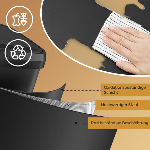 Rootz Black Waste Container - Trash Bin - Garbage Can - Space-Saving Design - 40.5cm x 38.1cm x 58.6cm