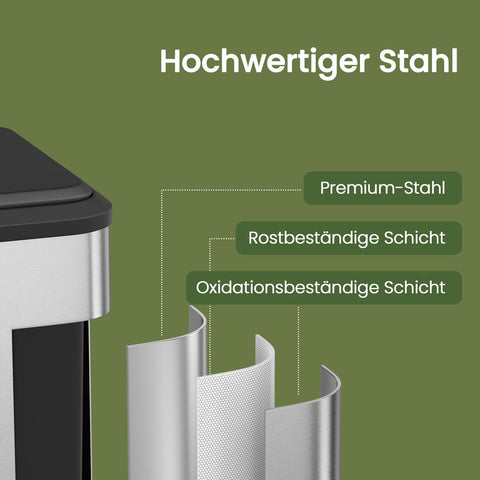Rootz Metallics Silver Steel Pedal Bin - Trash Can - Rubbish Bin - Durable & Spacious - 41.7 x 33.2 x 49.4 cm