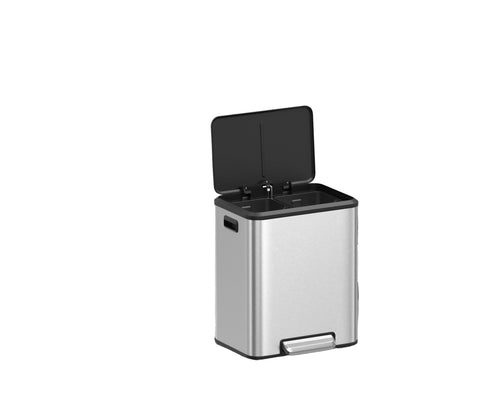 Rootz Metallics Silver Steel Pedal Bin - Trash Can - Rubbish Bin - Durable & Spacious - 41.7 x 33.2 x 49.4 cm