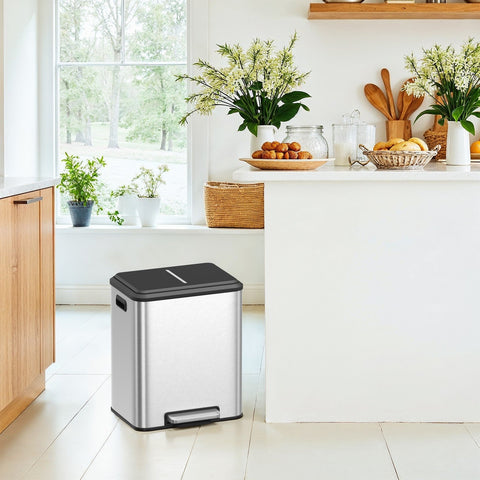 Rootz Metallics Silver Steel Pedal Bin - Trash Can - Rubbish Bin - Durable & Spacious - 41.7 x 33.2 x 49.4 cm