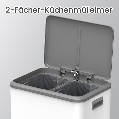 Rootz White Trash Bin - Waste Container - Rubbish Bin - Space-Saving Design - 41.7 x 33.2 x 49.4 cm