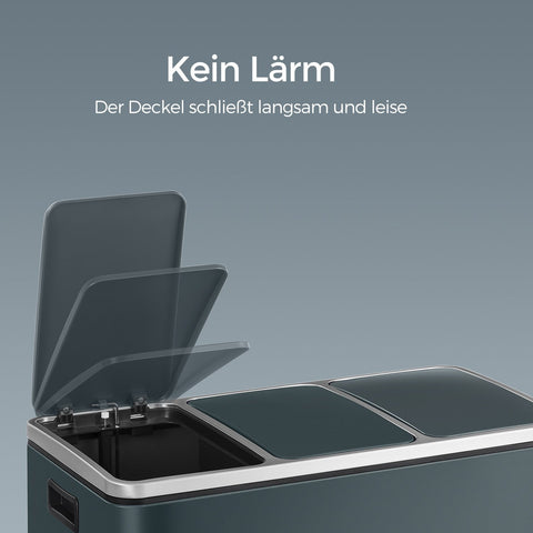 Rootz 3-Compartment Pedal Bin - Trash Can - Waste Container - Hygienic Hands-Free Use - 61.5cm x 31.5cm x 56cm - Grey Steel