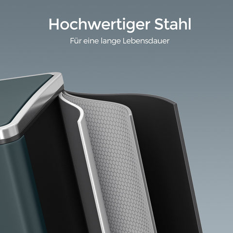 Rootz 3-Compartment Pedal Bin - Trash Can - Waste Container - Hygienic Hands-Free Use - 61.5cm x 31.5cm x 56cm - Grey Steel