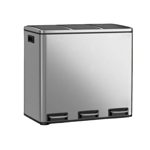 Rootz 3 x 18L Pedal Kitchen Bin - Garbage Separation System - Recycling Bins - Hygienic & Pet-Proof - 61.5cm x 31.5cm x 56cm
