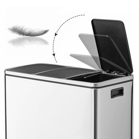 Rootz 3 x 18L Pedal Kitchen Bin - Garbage Separation System - Recycling Bins - Hygienic & Pet-Proof - 61.5cm x 31.5cm x 56cm