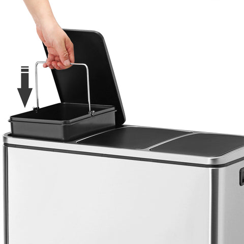 Rootz 3 x 18L Pedal Kitchen Bin - Garbage Separation System - Recycling Bins - Hygienic & Pet-Proof - 61.5cm x 31.5cm x 56cm