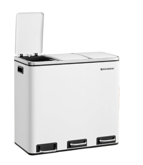 Rootz 3 Compartment Pedal Bin - Trash Can - Recycling Bin - Hygienic Waste Sorting - 61.5 x 31.5 x 56 cm