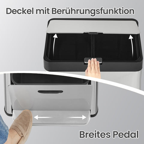 Rootz Stainless Steel Waste Bucket - Trash Bin - Garbage Container - Efficient Waste Management - 45.7 x 30 x 76 cm