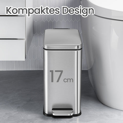 Rootz Steel Cosmetic Bucket - Silver Beauty Bin - Makeup Waste Container - 10L Capacity - 38.4 x 17 x 35 cm - Lightweight & Durable