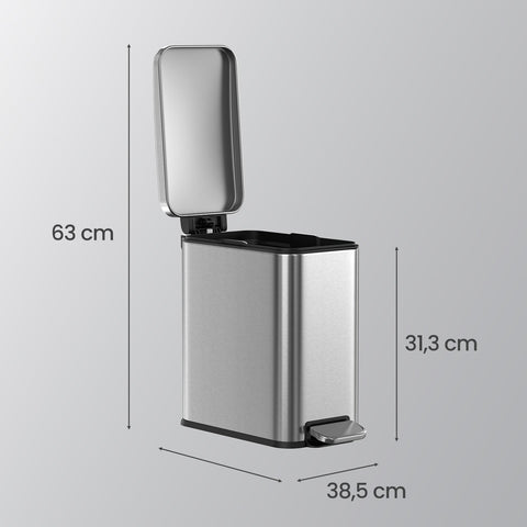 Rootz Steel Cosmetic Bucket - Silver Beauty Bin - Makeup Waste Container - 10L Capacity - 38.4 x 17 x 35 cm - Lightweight & Durable