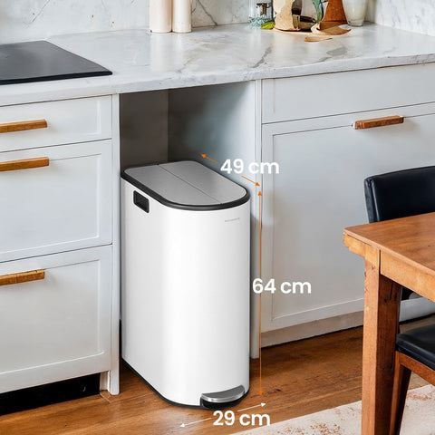 Rootz Trash Bin with Interior Buckets - Waste Container - Garbage Can - Durable Steel - 49 x 29 x 64 cm, Cloud White Metallic Silver