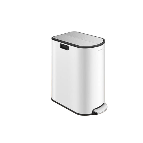 Rootz Trash Bin with Interior Buckets - Waste Container - Garbage Can - Durable Steel - 49 x 29 x 64 cm, Cloud White Metallic Silver