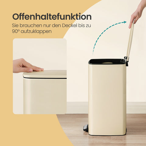 Rootz 30L Pedal Waste Bucket - Kitchen Bin - Trash Can - Convenient Foot Pedal - 34 x 28.5 x 54.4 cm