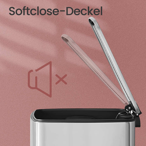 Rootz Pedal Waste Bucket - Kitchen Trash Can - 30L Bin - Durable Steel - 34x28.5x54.4cm - Hygienic Metallic Silver Finish