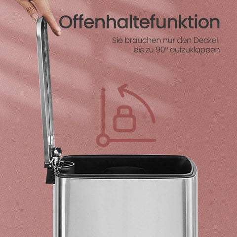 Rootz Pedal Waste Bucket - Kitchen Trash Can - 30L Bin - Durable Steel - 34x28.5x54.4cm - Hygienic Metallic Silver Finish