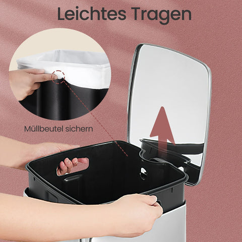 Rootz Pedal Waste Bucket - Kitchen Trash Can - 30L Bin - Durable Steel - 34x28.5x54.4cm - Hygienic Metallic Silver Finish